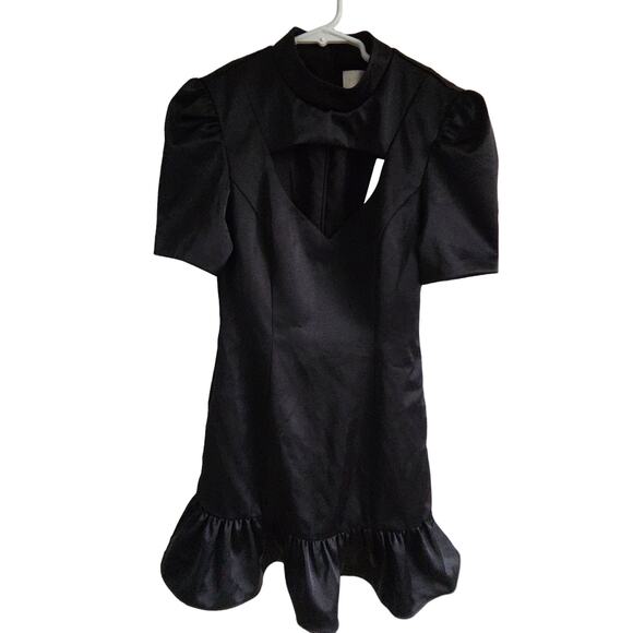 NWT Misha Collection Frida Black Dress Mini Ruffle Puff Sleeves Opening Zip - Picture 6 of 10